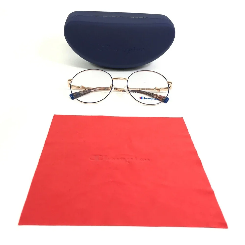 Champion Eyeglasses Frames REAL C02 Blue Rose Gold Round Wire Rim 54-18-135